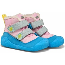 Affenzahn Prewalker Detské barefoot topánky Midboot Vegan Snuggy Chameleon modrá viacfarebná ružová