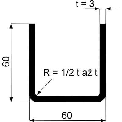 Jekl otevřený U 60×60×3 mm – 6 m
