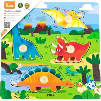 Image 1 of Viga Toys Дървен пъзел с дръжки Viga - Динозаври (44596)