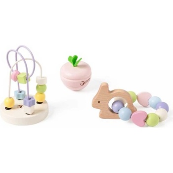 Classic World Бебешки дървен комплект от сортери и дрънкалки в пастелни цветове