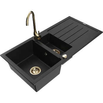 Mexen Andres гранитна мивка с 1, 5 камери, с отцедник и кухненски смесител Telma, черен - 6515-77-670200-50 (6515-77-670200-50)