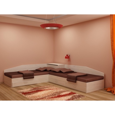 DST Ъглови легла с чекмеджета и матраци-dst 82/190, бял дъб