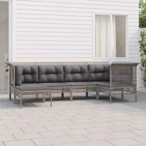 vidaXL Градински комплект с възглавници, 6 части, полиратан, сив (3187548)