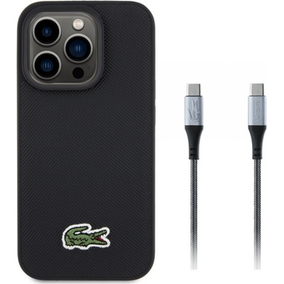 Lacoste Iconic Petit Pique Woven Logo MagSafe pro iPhone 15 Pro Black + datový kabel USB-C/USB-C 139471