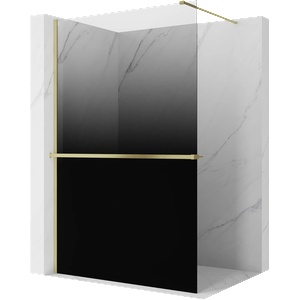 Mexen Kioto+ душ панел с рафт Walk-in 120 x 200 cm, омбре черно 8 мм, злато четкано (800-120-121-55-76)