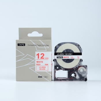 Compatible Epson LK-SS12RW, 12mm x 9m, червен печат / бял фон, съвместима лента (LKSS12RW)