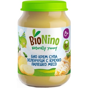 BioNino Био пюре BioNino - Крем супа със зеленчуци, сирене и пилешко месо, 8 м+, 190 g (BN2379) - baby