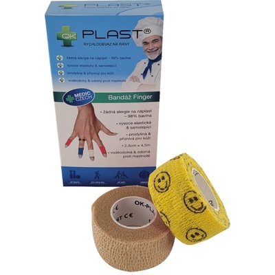 OK-plast Rychloobvaz Bandáž Finger 2,5 cm x 4,5 m 2 ks tělová a žlutá