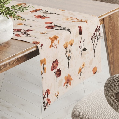 Biante bavlna behúň Sandra SA-771 Vínovo-oranžové lúčne kvietky na krémovom 45x120 cm