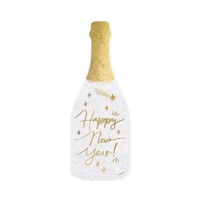 Party Deco Papírové ubrousky ve tvaru lahve sektu Happy New Year 20ks 7x19cm