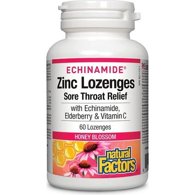 Natural Factors Ехинамид® Цинк за смучене + Ехинацея, Черен бъз и витамин С 60 таблетки, с вкус пчелен мед | Natural Factors (1688 NF)