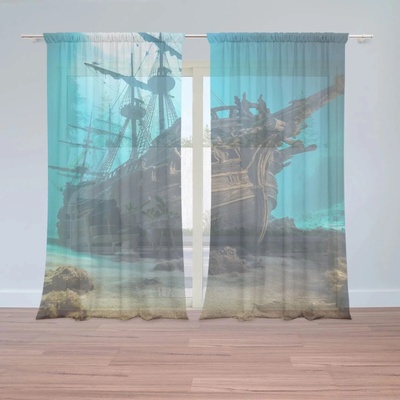 Sablio Záclony Vrak drevenej lode na dne mora: 2ks 150x250cm