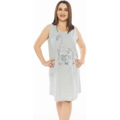 Макси нощница в светлосиво с фламинго и надпис