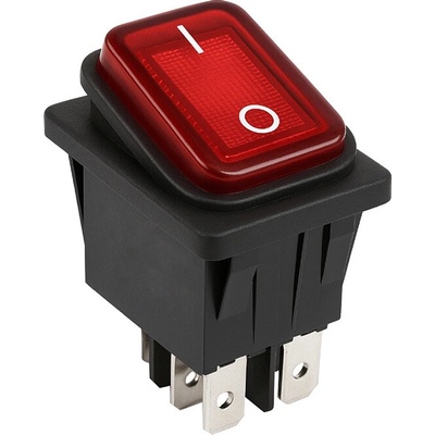 Vypínač kolískový 250V/16A ON-OFF červený GESIBO KCD4/RD IP65 (35x29mm)
