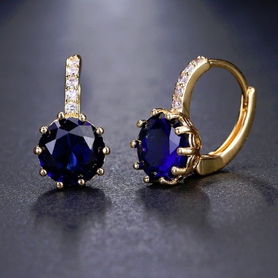 Sisi Jewelry náušnice Swarovski Elements Bernadette Gold Sapphire E4003-ET-406O Tmavě modrá