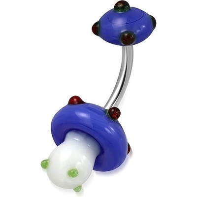 Šperky eshop piercing do bříška z chirurgické oceli bílo-modrá houbička barevné kuličky S20.03
