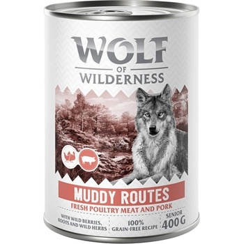 Wolf of Wilderness 6x400г Muddy Routes Senior Wolf of Wilderness, консервирана храна за кучета - птиче месо със свинско, без зърно