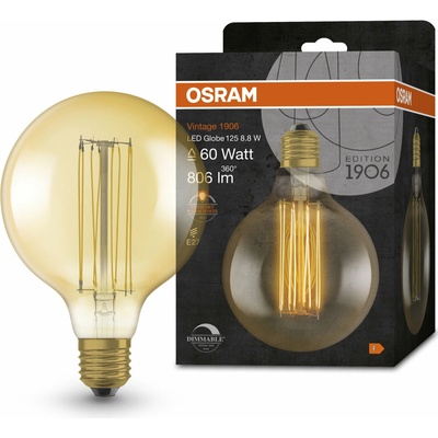Osram zlatá stmievateľná vintage LED žiarovka E27 8,8 W GLOBE, teplá biela 4058075761810