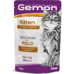 Gemon PATE CAT Chunkies Kitten with Chiken - пауч - хапки за подрастващи котенца с пиле 100 гр, Италия - 0896
