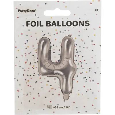 PartyDeco Fóliový balón Mini Číslo 4 strieborný 35cm