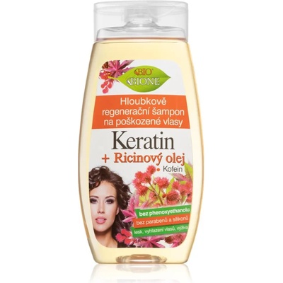Bione Cosmetics Keratin + Ricinový olej дълбоко регенериращ шампоан За коса 260ml