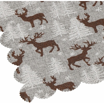 SPRINGOS Vánoční ubrus 186x35 cm Sobi a Stromky šedo-hnědý CA0616-XG