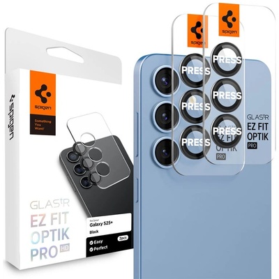 Spigen Glas. tR EZ Fit Optik Pro Lens Protector 2 Pack - 2 комплекта предпазни стъклени лещи за камерата на Samsung Galaxy S25 Plus (черен)