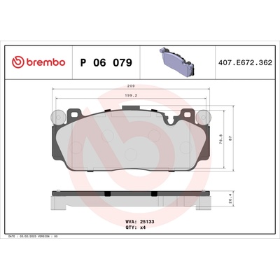 Sada brzdových platničiek, vždy 4 kusy v sade BREMBO P 06 079 (P06079)