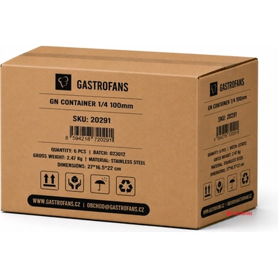 Gastrofans 6x gastronádoba 1/4 GN 100 mm, nerezová, plná