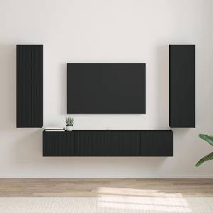 vidaXL TV стенен шкаф 2 бр. Черно Инженерна дървесина (892312)