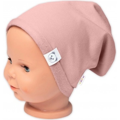 Baby Nellys čepice s nákrčníkem bavlna Little Bear pudrová