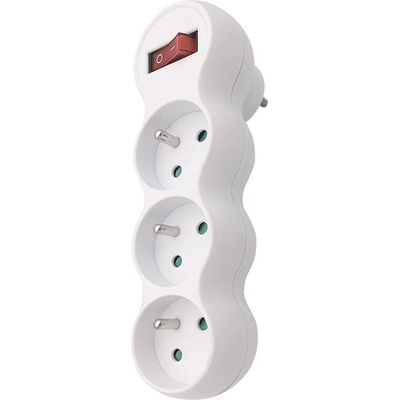 Solight rozbočovač s podperou, 3 x 10A, biely, vypínač P102