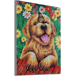  Диамантен Гоблен "Куче с Пеперуда" - 24 x 34 см, Специални мъниста