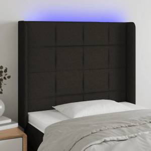 vidaXL LED горна табла за легло, черна, 93x16x118/128 см, плат (3124032)