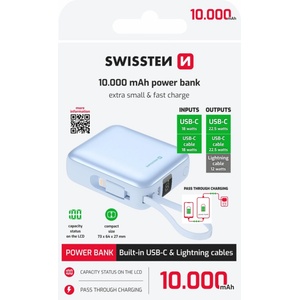 SWISSTEN Space 10000 mAh USB-C + Lightning Цвят: син