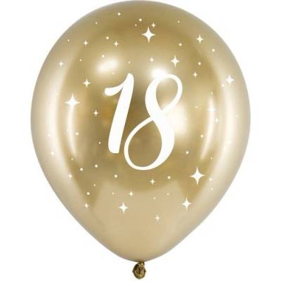 Party Deco Латексови Балони Хром, Злато с Бял Печат 18, 30см - (1 пакет / 6 бр. ) (chb14-1-18-019-6)