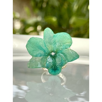 Meganflo Пръстен триизмерна тюркоазена орхидея СРЕБРО