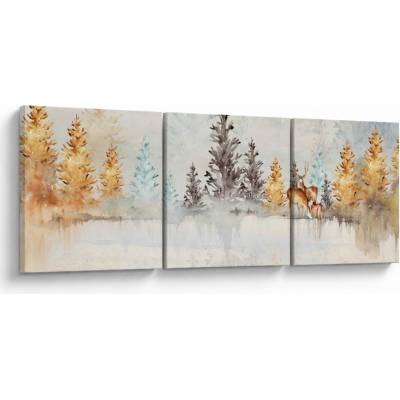 Obraz - Akvarelový les, třídílný 150x50 cm