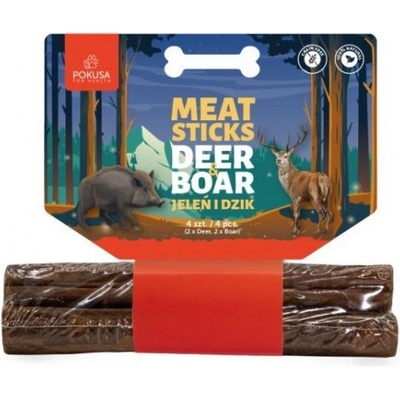 POKUSA FEEL THE WILD - Meat sticks: Deer and Boar - Натурални месни дъвки (месни пръчици) - елен и див глиган, 100% натурални деликатеси от мускулно месо, 14, 5 см, 64 гр - Полша