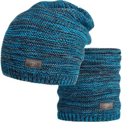 Čepice pletená a nákrčník Dráče Colors set tyrkysová melír