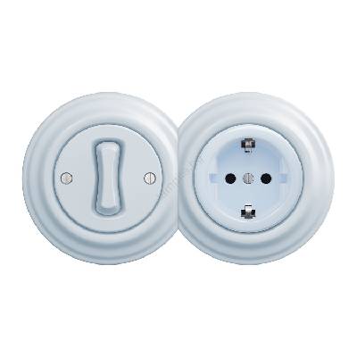 - Ретро еднополюсен ключ № 1 и розетка SCHUKO 230V с рамка в синьо (KA0026E)