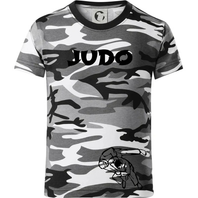 Judo nápis postavy dětské maskáčové triko šedý maskáč