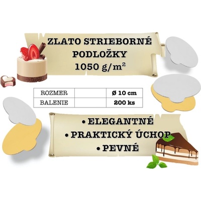 TUBA Obojstranné zlaté podložky na torty, priemer 10 cm (balenie 200 ks)