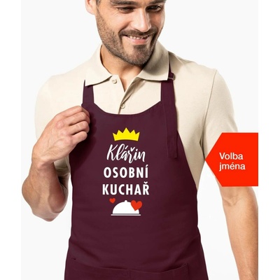 Kariban HobbyTriko Zástěra pro muže se jménem Osobní kuchař Vínová