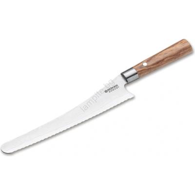 Böker - Дамасков кухненски нож за хляб DAMAST OLIVE 23, 5 см, дръжка от маслинова дървесина (GG823)