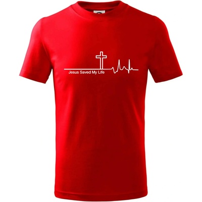 Jesus Saved My Life kříž ekg tričko dětské bavlněné červená