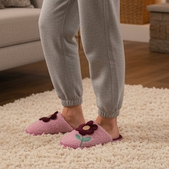 Дамски пантофи в лилаво с цвете