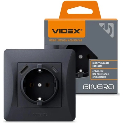 Videx КОНТАКТ ШУКО vf-bnsk1guc-bg usb-a+usb-c binera videx - ГРАФИТ