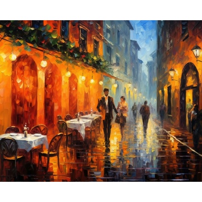 ZUTY Obrazy na stenu - Štylizovaný pár v kaviarni v retro atmosfére Rámovanie: bez rámu a bez vypnutia plátna, Rozmer: 40x50 cm