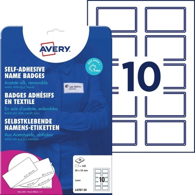 Avery Zweckform L4787-20 Samolepicí jmenovky 80x50 mm 200 ks bílé s modrým okrajem